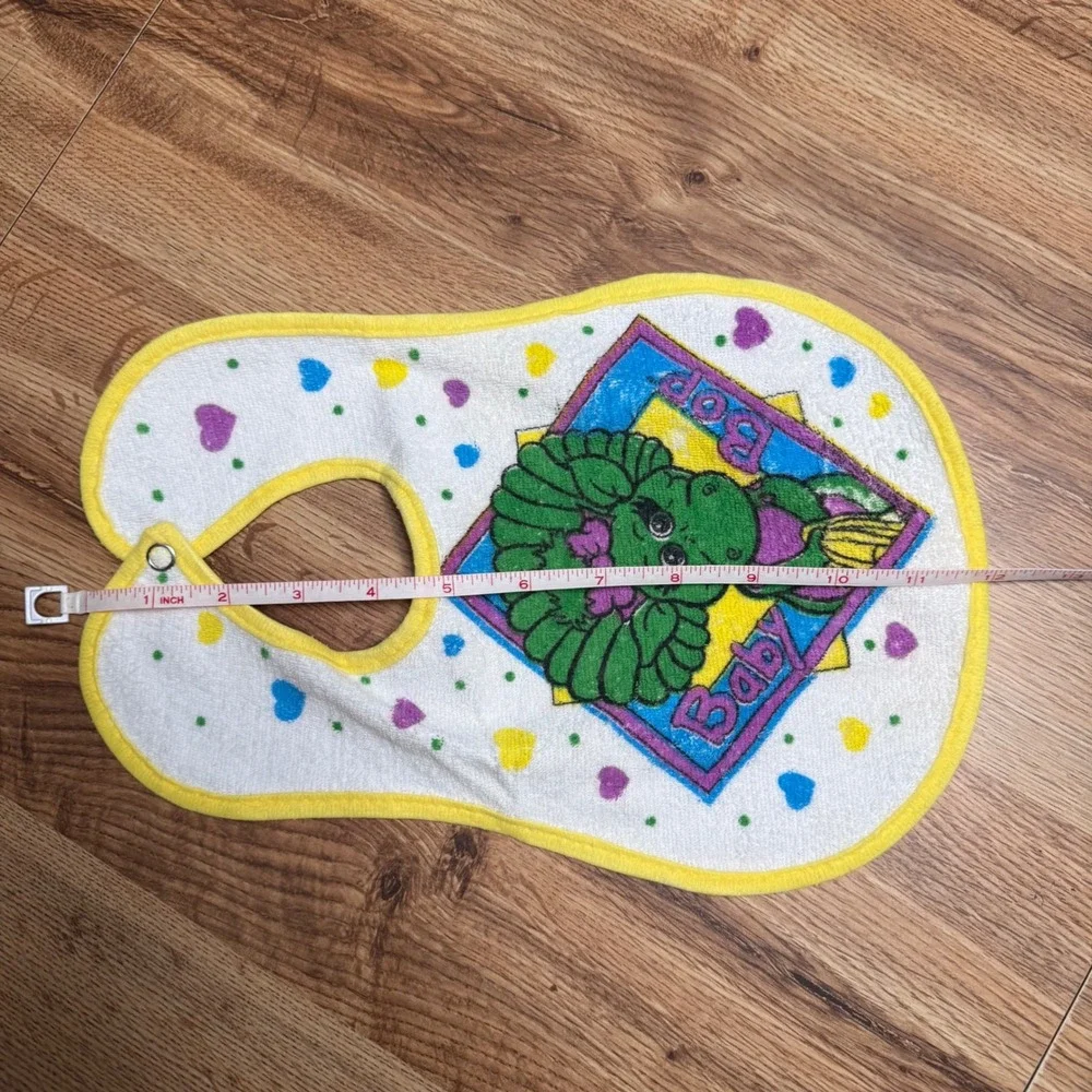 Vintage 90s Baby Bop Barney Terry Cloth Baby Bib Vinyl Backed